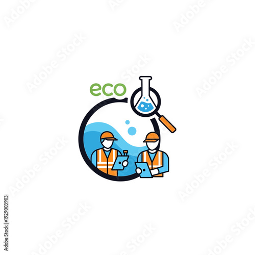 Scientists in lab coats examining eco sample.