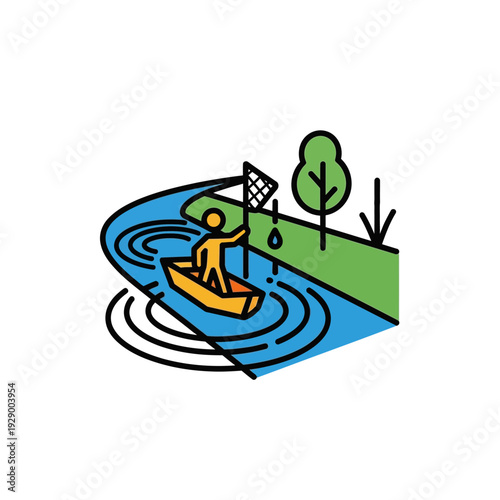 Person Paddling Canoe on River Water.