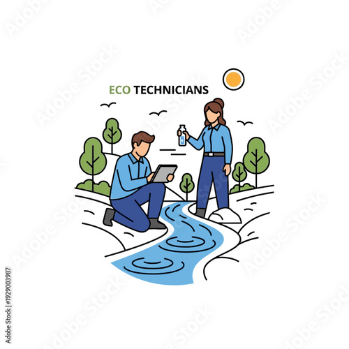 Eco Technicians Inspecting Water Sample Site.