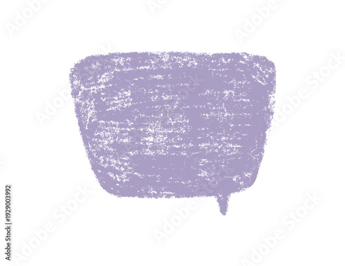 Crayon speech bubble. Purple doodle text frame. Hand drawn pastel comic dialog box. Chalk texture speech bubble. Chat balloon. Cloud shape. Vector illustration isolated on white background.