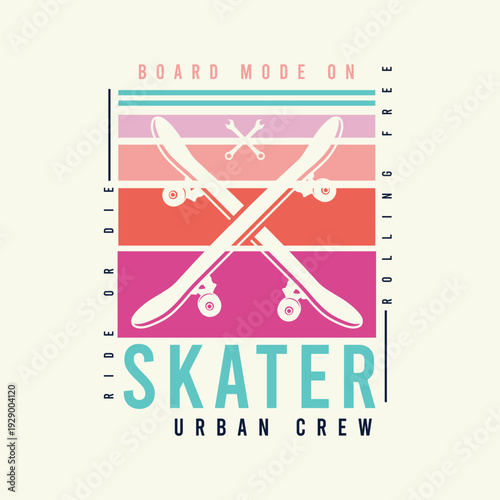 skate board urban crew colorful stripes with slogan graphic design