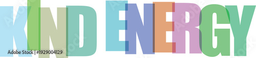 Overlapping letters spell KINDENERGY in pastel blue green and orange Colorful text effect