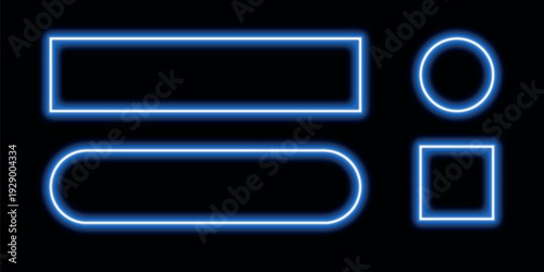 Brightly colored neon rectangle frames cyan and magenta isolated on a black background Artwork