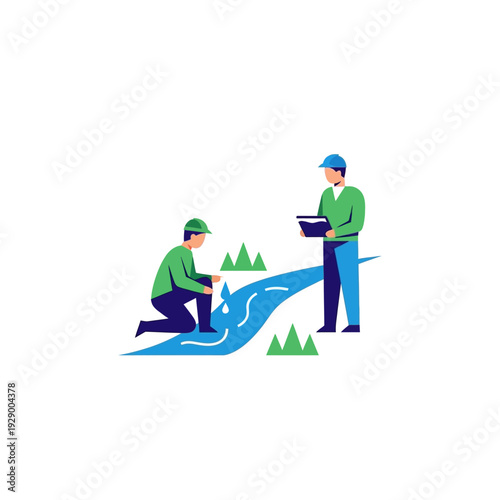 Engineers Inspecting River Pathway Illustration.