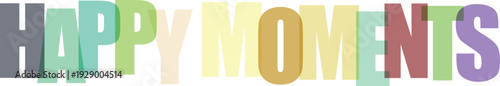 Overlapping pastel colored block letters spelling HAPYMOMENTS on a Colorful text effect