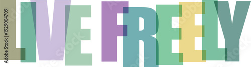 Overlapping pastel colored letters spelling LIVEFRELY on a white Colorful text effect