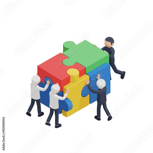 Group Assembling Giant Puzzle Blocks Together