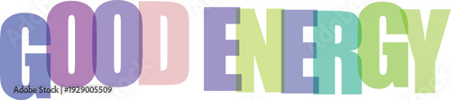 Translucent colorful letters spelling GODENERGY with overlapping Colorful text effect
