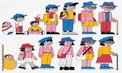 A colorful illustration depicting the stages of human life from infancy to old age