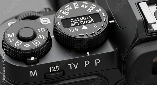 Detailed close-up of professional camera controls, highlighting manual settings and display screen.