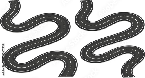 Curved Road Design for Travel, Journey, and Navigation Concepts with Winding Pathway Illustrations