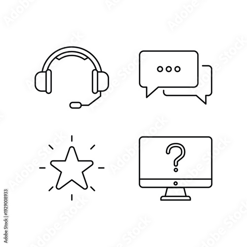 Customer service icons set support chat rating help desk