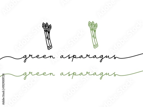 Minimalist asparagus illustration with handwritten text on white background