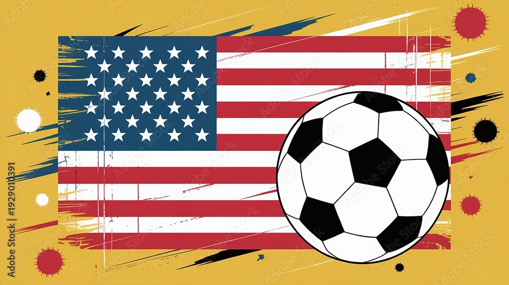 Naklejka premium Vibrant American Flag Soccer Ball Art for 2026 Football World Cup Promotional Material