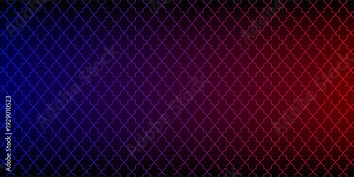 Dark red and blue hexagon abstract technology background with red and blue colored bright flashes under hexagon. Hexagonal gaming vector abstract tech background.