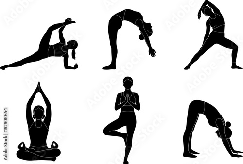 Yoga Pose Silhouettes Collection for Fitness, Meditation, and Healthy Lifestyle Design