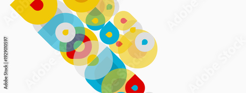 Abstract colorful circles overlap, creating dynamic visual composition. Bright hues suggest energy, playfulness. Simple shapes dominate design.