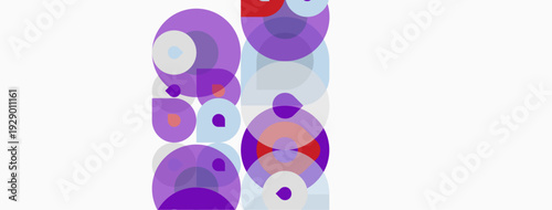 Abstract composition featuring overlapping purple circles, varying sizes, light background. Minimalist design, modern aesthetic, simple shapes.