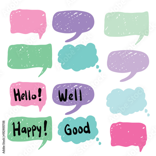 Cute Speech Bubble Doodle Set Pastel Colors