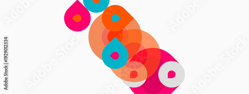 Abstract colorful circles overlap, creating dynamic composition. Bright hues contrast against white background. Modern design element.