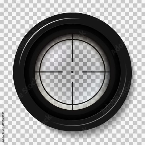 Realistic sniper rifle scope aim isolated. Crosshair holographic sight. Aim shoot focus cursor. Bullseye mark targeting. Game aiming sight dot pointer. Vector illustration