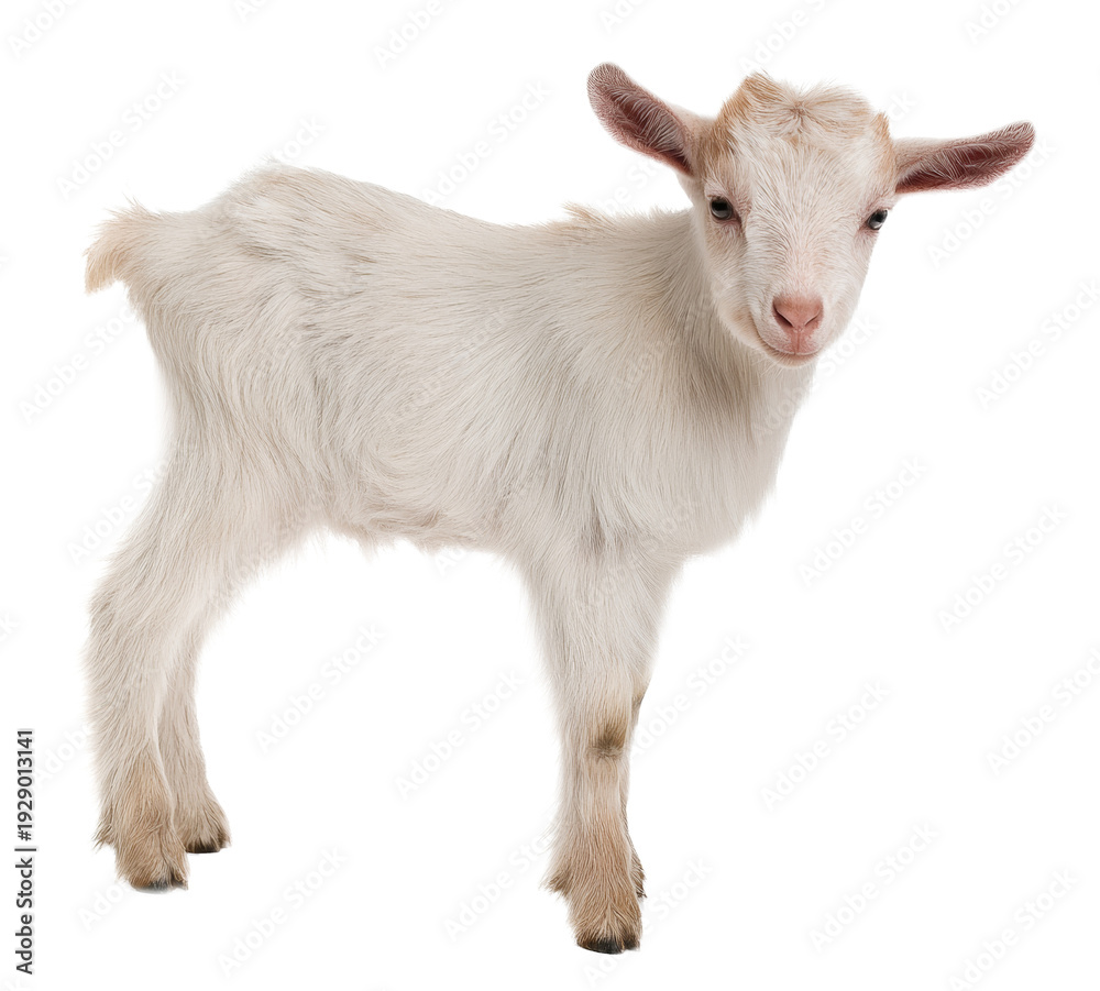 Fototapeta premium Young White Goat Kid on White Background