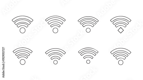 Wifi Signal Icons Wireless Network Symbols Internet Connectivity Concepts Modern Technology Vector Line Art