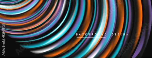 Abstract flowing lines create dynamic visual effect. Orange, purple, teal hues blend seamlessly. Modern design element for backgrounds.