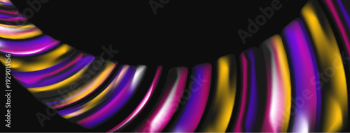 Abstract colorful waves, curved lines, vibrant gradients. Dark background emphasizes bright shapes, modern design element.
