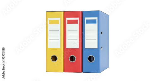Three colorful ring binders on a white background