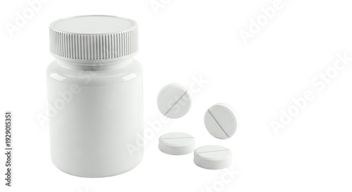 White Pill Bottle and Tablets