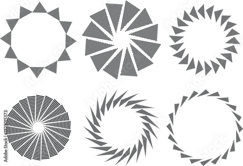 Professional Minimalist Dotted Triangle Ornaments: 6 Versatile Circular Design Elements for Tech & UI Assets