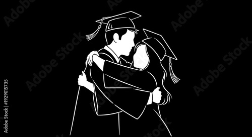 Graduation celebration embrace silhouette graphic