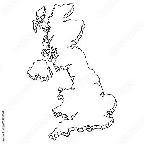 United Kingdom mapillustration hand drawn outline vector