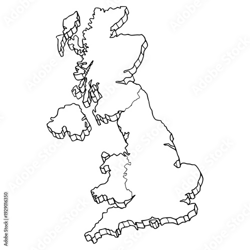 United Kingdom mapillustration hand drawn outline vector