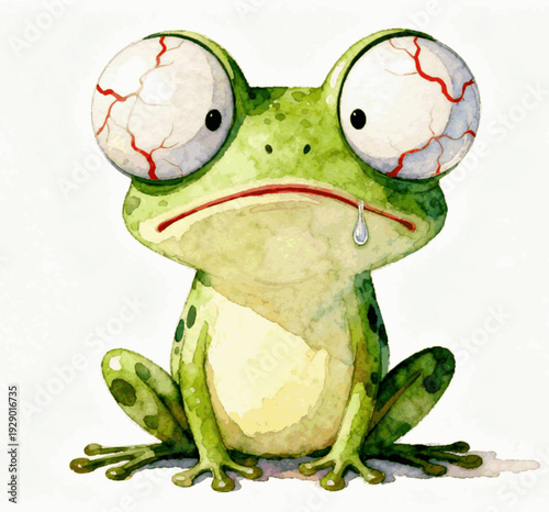 Rainy Eyes Crying Little Frog isolated watercolor vector illustration svg