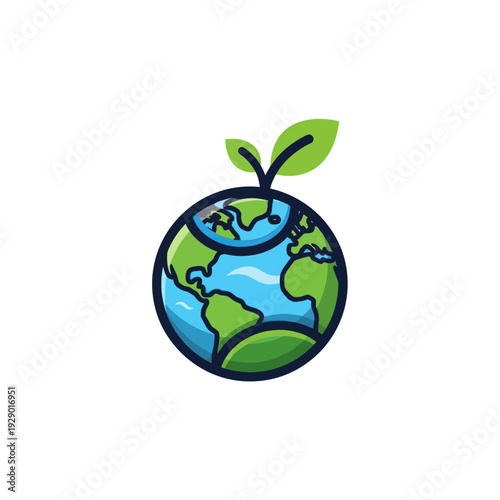 Earth globe with green leaves representing ecology and growth