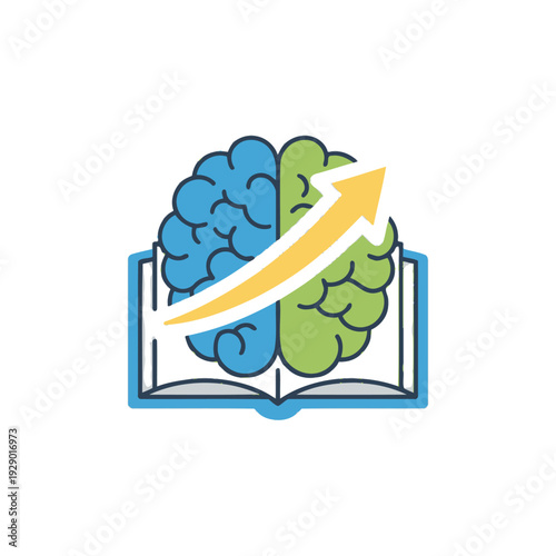 Brain on open book showing knowledge growth