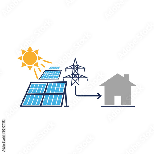 Solar panels generating power sent to house through grid