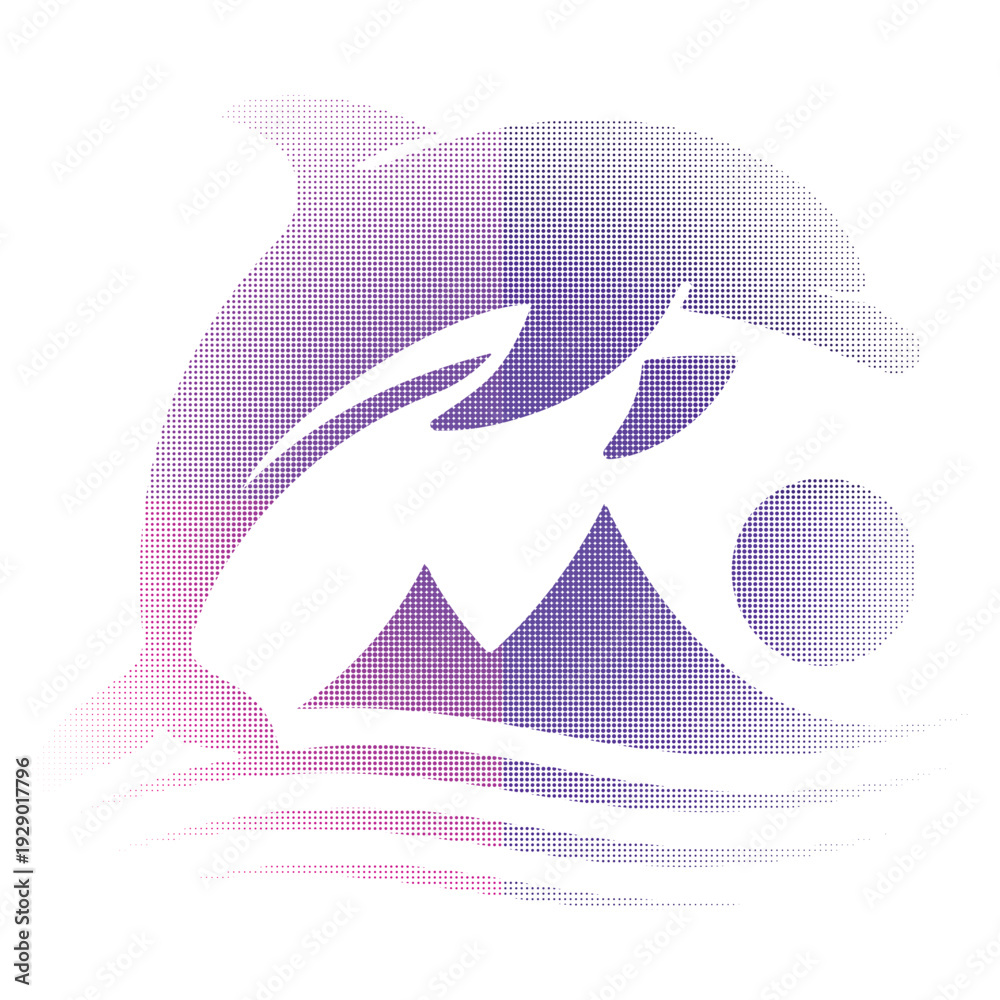Obraz premium Purple Halftone Dolphin Logo Vector with Wave Gradient Abstract Design.