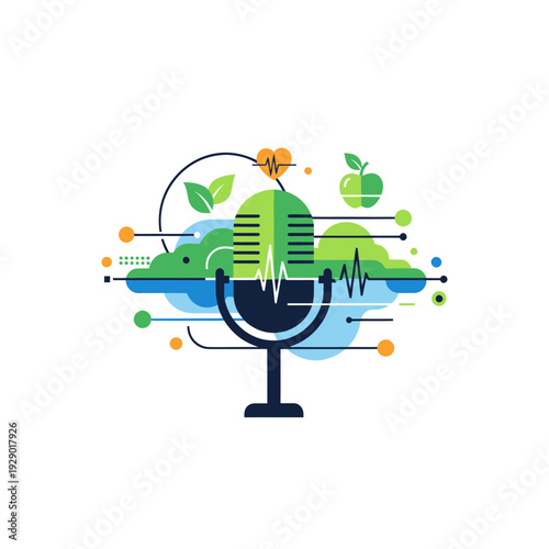 Podcast microphone with healthy living and nature elements