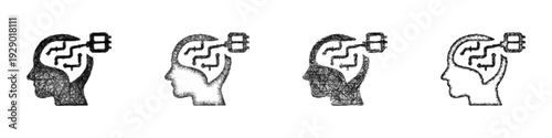 Sketch brain interface icon design set