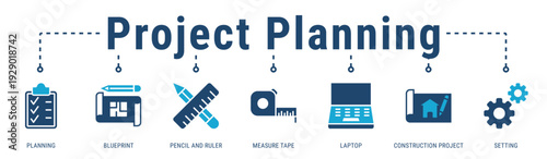 Project Planning banner presenting design preparation, measurements, and digital tools for organized construction project execution