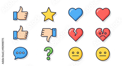 Collection of social media icons and symbols for feedback and communication.