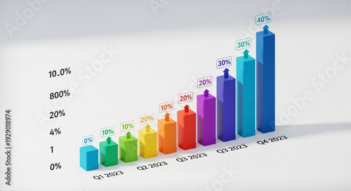 Colorful 3D Bar Chart Showing Growth and Progress.
