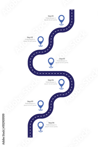 Vertical Winding Road Infographic Roadmap With Six Step Locations