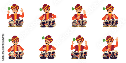 Indian musician playing tabla drums with transparent background