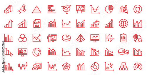 Graph and Chart icon set. Editable line icons. Vector illustration.