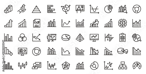 Graph and Chart icon set. Editable line icons. Vector illustration.