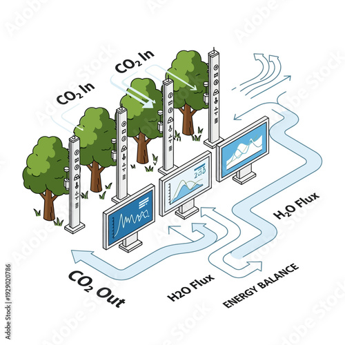 Infographic illustrating the balance between CO2 and H2O flux in relation to energy.